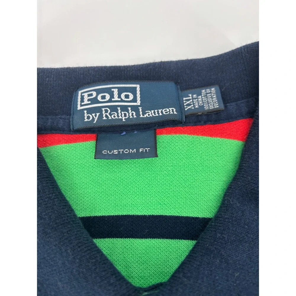 Polo Ralph Lauren Mens XXL Custom Fit Multi Color Striped Short Sleeve Polo